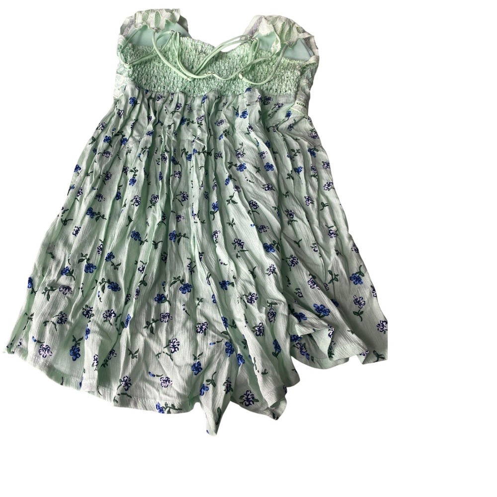 Rue21 Womens Medium Mint‎ Green Floral Smocked Romper Spaghetti Strap
